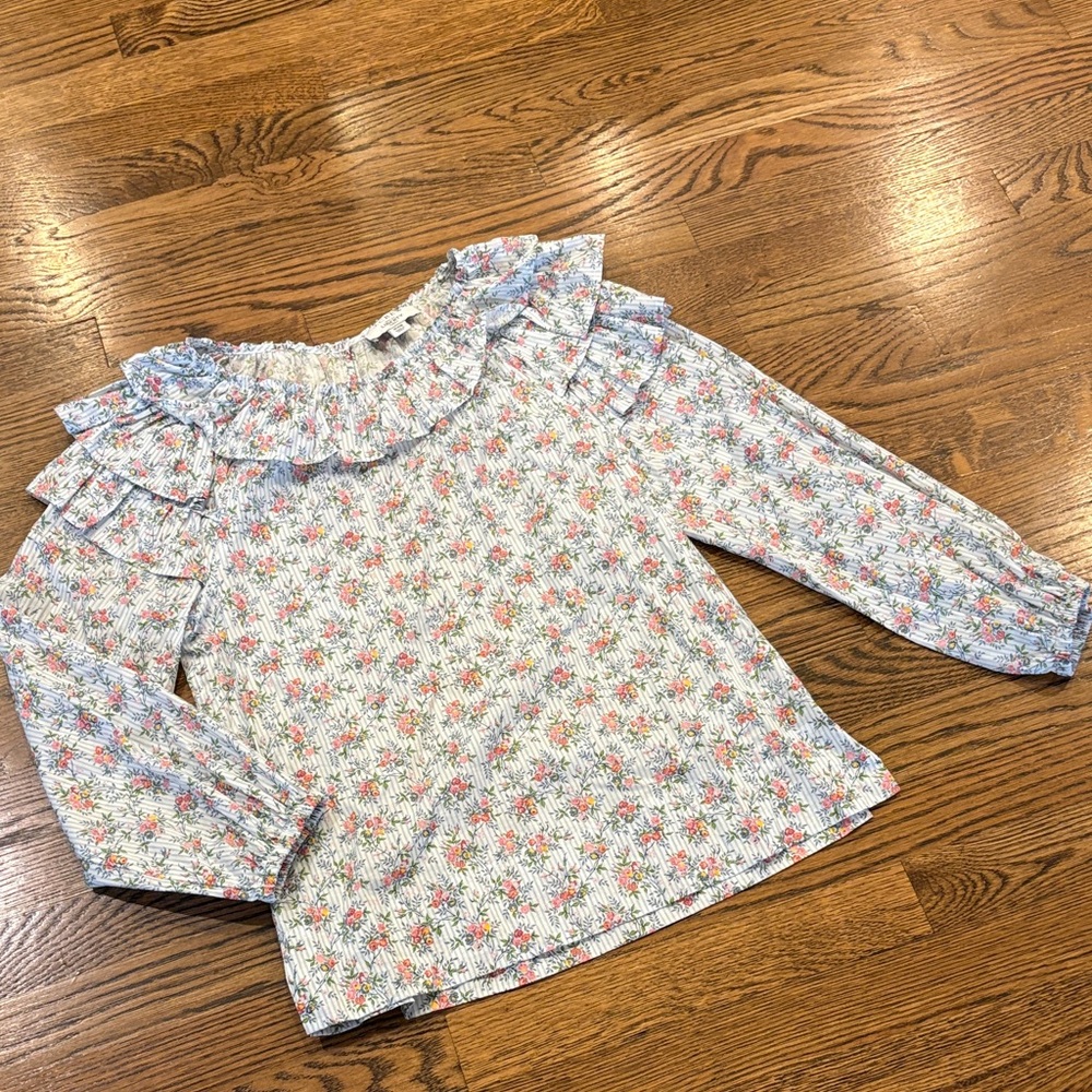 J. Crew Liberty cotton Floral Ruffle Long-Sleeve Top, XXS